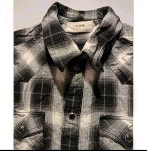 CELINE Classic Western Black & White Checkered Button Down Long Sleeve Men's S
